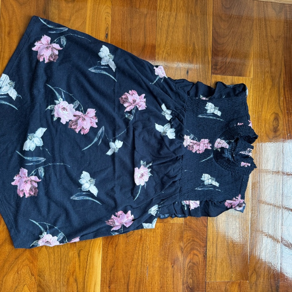 Floral Black Dress with Pink and White Accents
